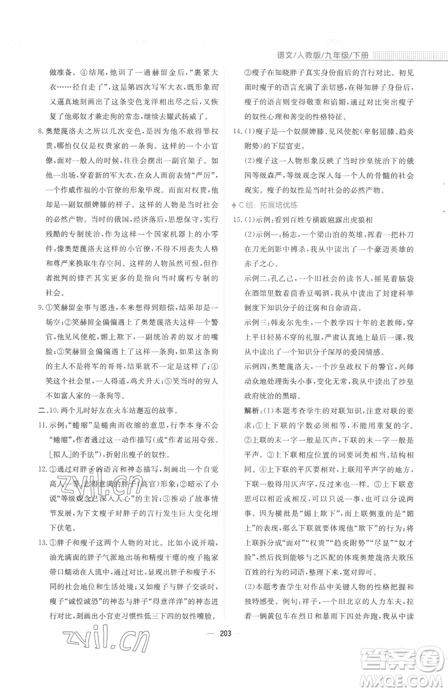 安徽教育出版社2023新編基礎(chǔ)訓(xùn)練九年級下冊語文人教版參考答案