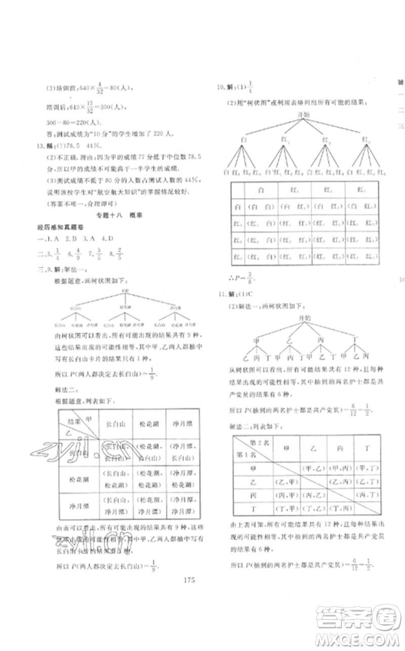 新疆文化出版社2023中考先鋒初中總復習全程培優(yōu)訓練第一方案九年級數(shù)學通用版參考答案