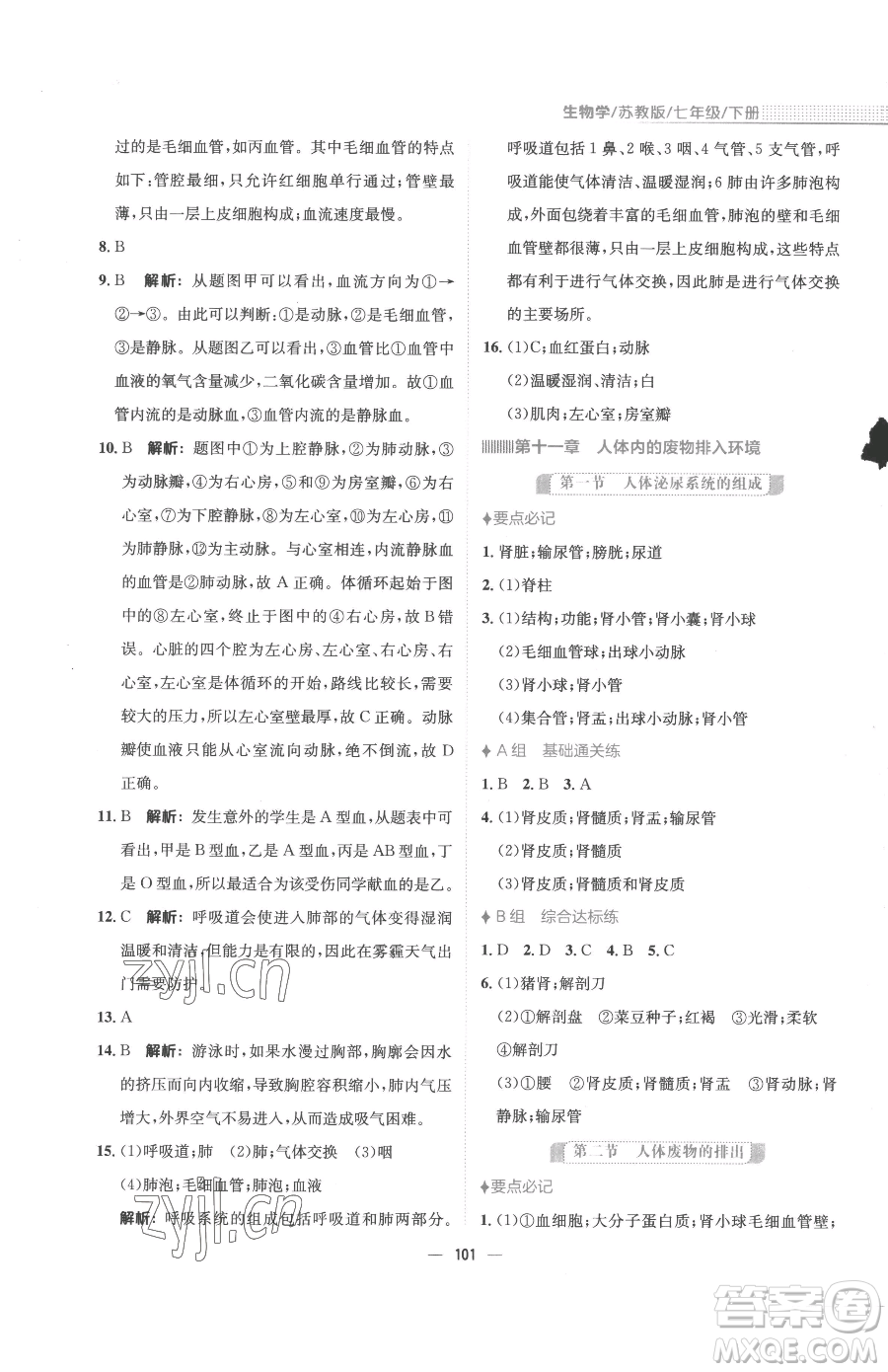 安徽教育出版社2023新編基礎(chǔ)訓(xùn)練七年級(jí)下冊(cè)生物蘇教版參考答案