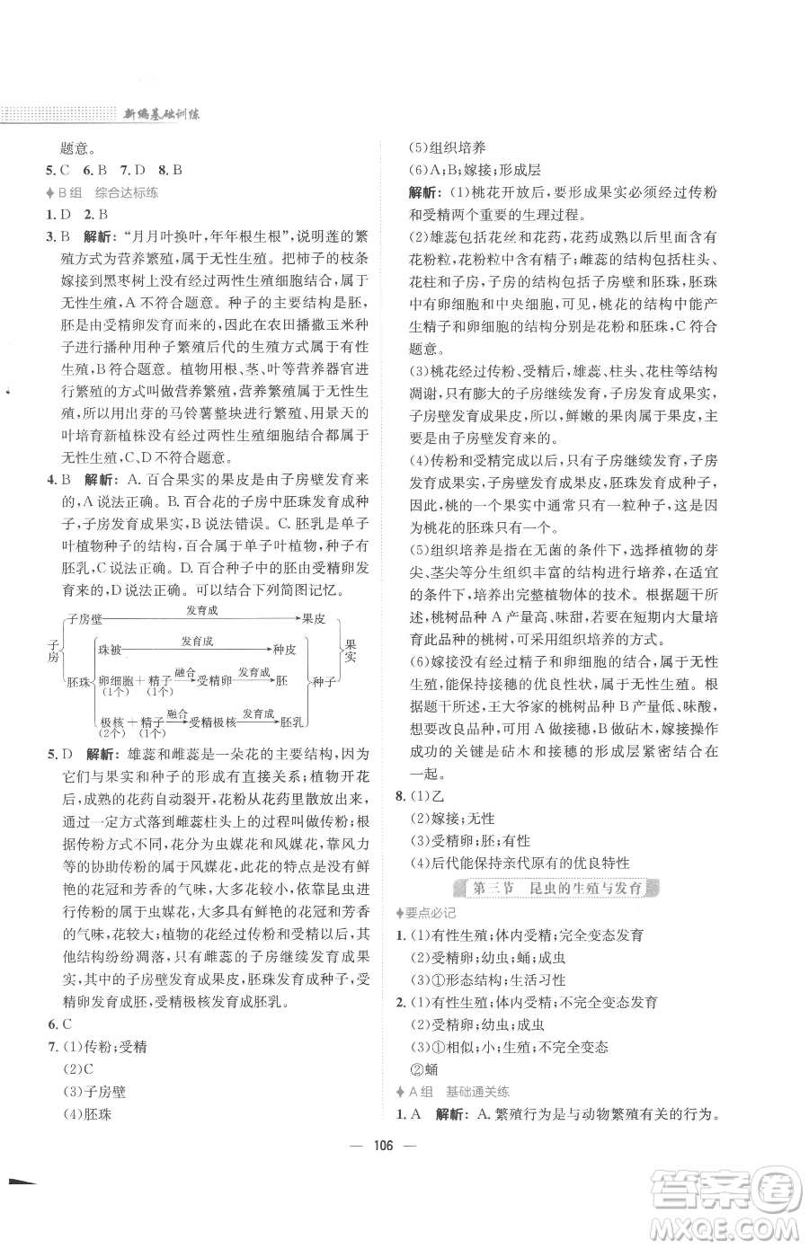 安徽教育出版社2023新編基礎(chǔ)訓(xùn)練八年級下冊生物學(xué)蘇教版參考答案