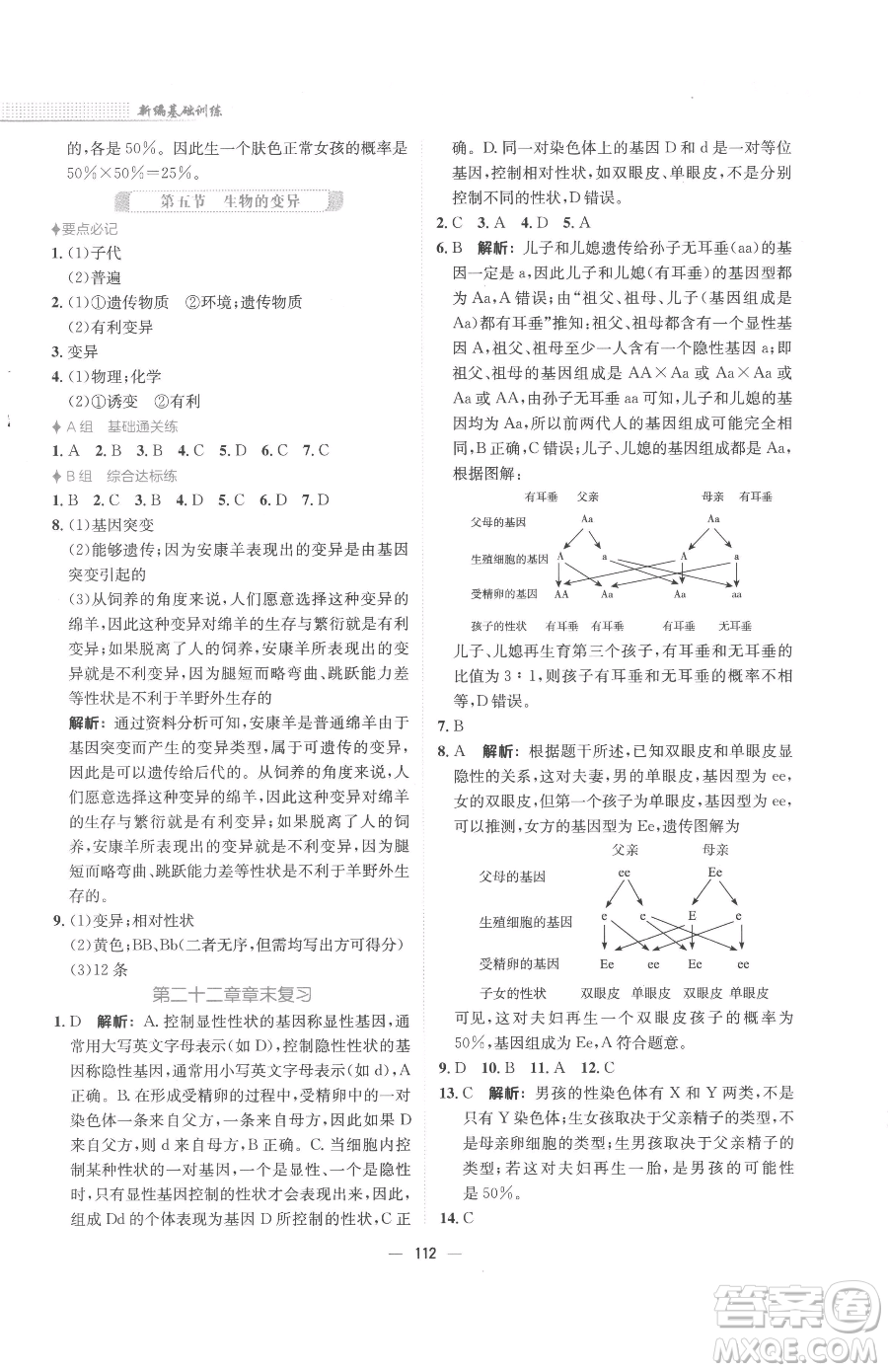 安徽教育出版社2023新編基礎(chǔ)訓(xùn)練八年級下冊生物學(xué)蘇教版參考答案