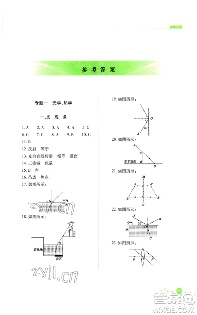 山西教育出版社2023中考復(fù)習(xí)指導(dǎo)與優(yōu)化訓(xùn)練九年級物理通用版參考答案