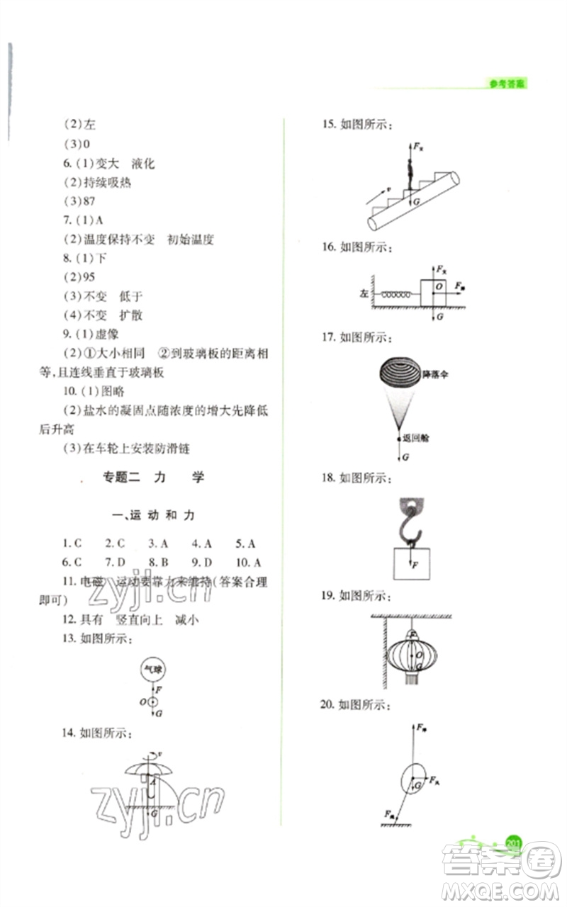 山西教育出版社2023中考復(fù)習(xí)指導(dǎo)與優(yōu)化訓(xùn)練九年級物理通用版參考答案