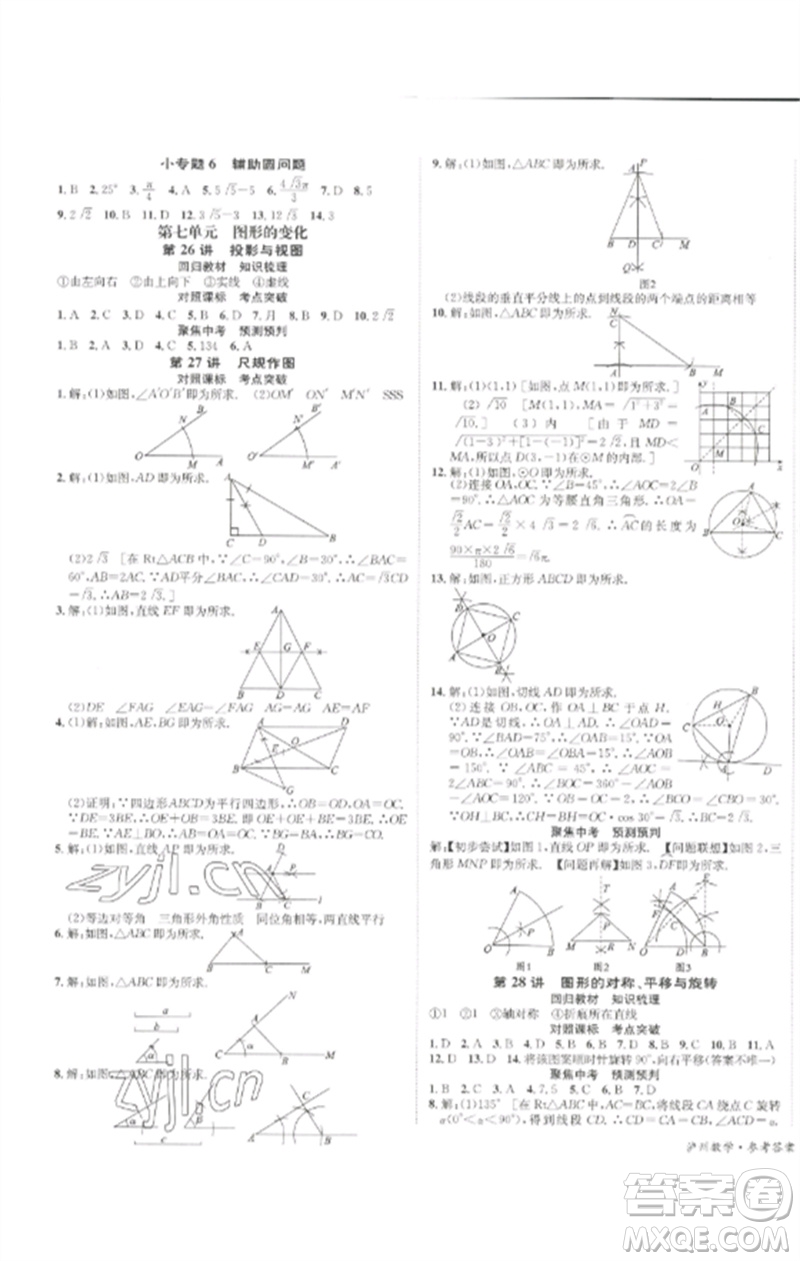 長江出版社2023中考復(fù)習總動員九年級數(shù)學通用版瀘州專版參考答案