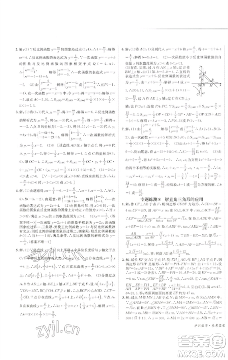 長江出版社2023中考復(fù)習總動員九年級數(shù)學通用版瀘州專版參考答案