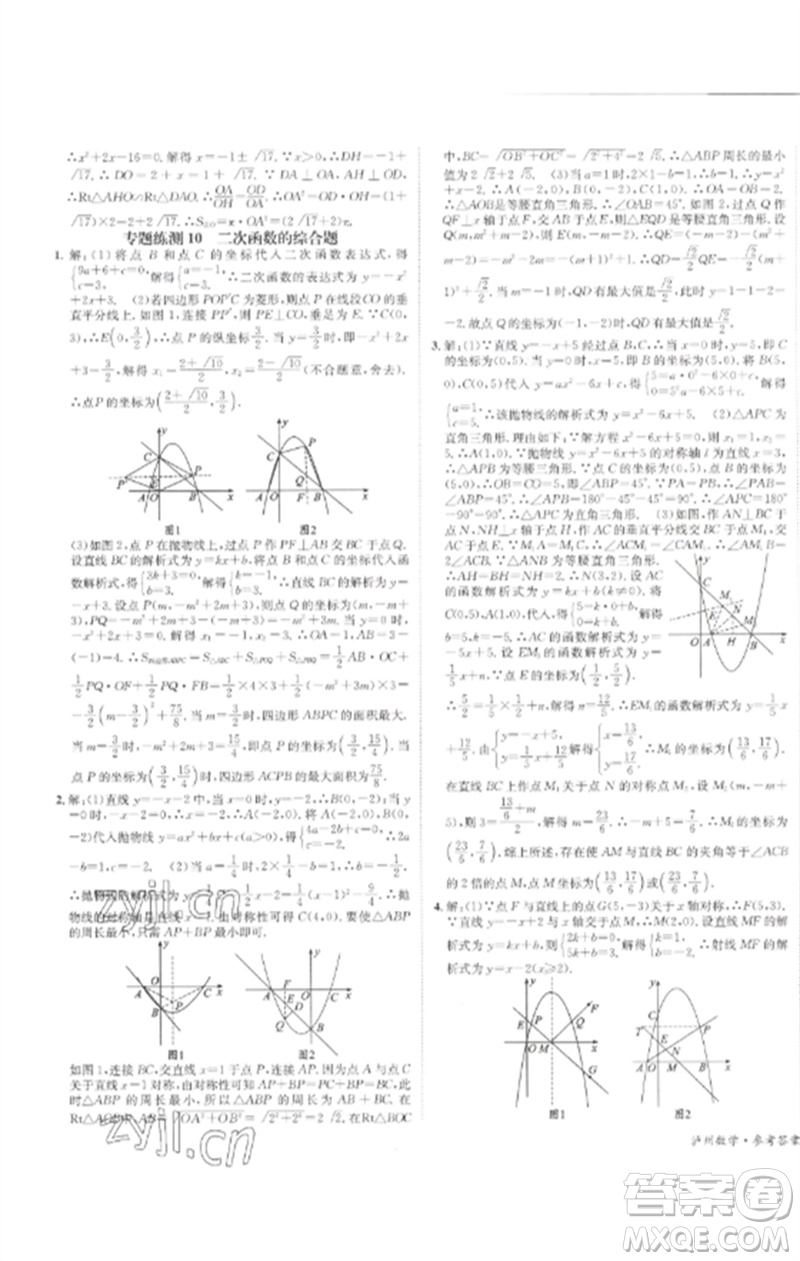 長江出版社2023中考復(fù)習總動員九年級數(shù)學通用版瀘州專版參考答案