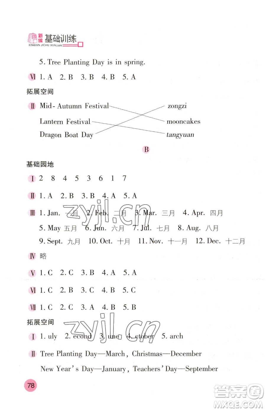 安徽少年兒童出版社2023新編基礎(chǔ)訓(xùn)練五年級下冊英語人教版參考答案