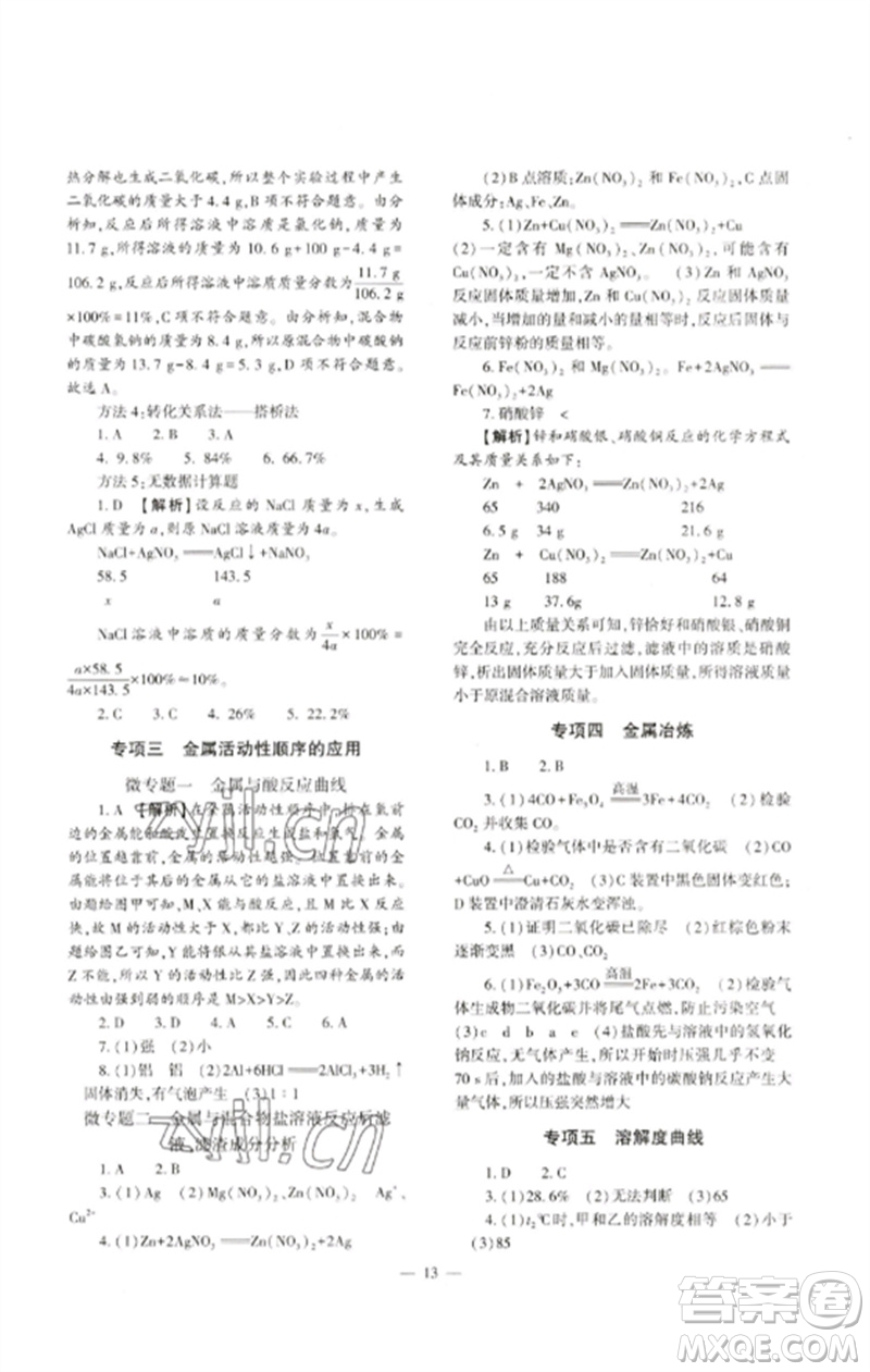 大象出版社2023中考復習精講與測試九年級化學通用版參考答案