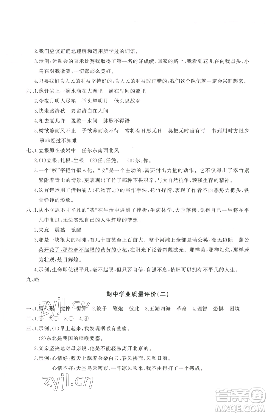 山東友誼出版社2023精練課堂分層作業(yè)六年級下冊語文人教版參考答案