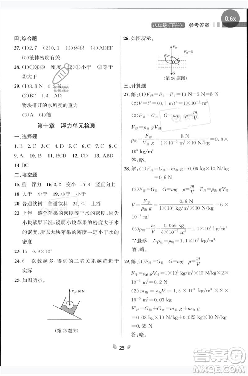 延邊大學出版社2023點石成金金牌奪冠八年級物理下冊人教版大連專版參考答案