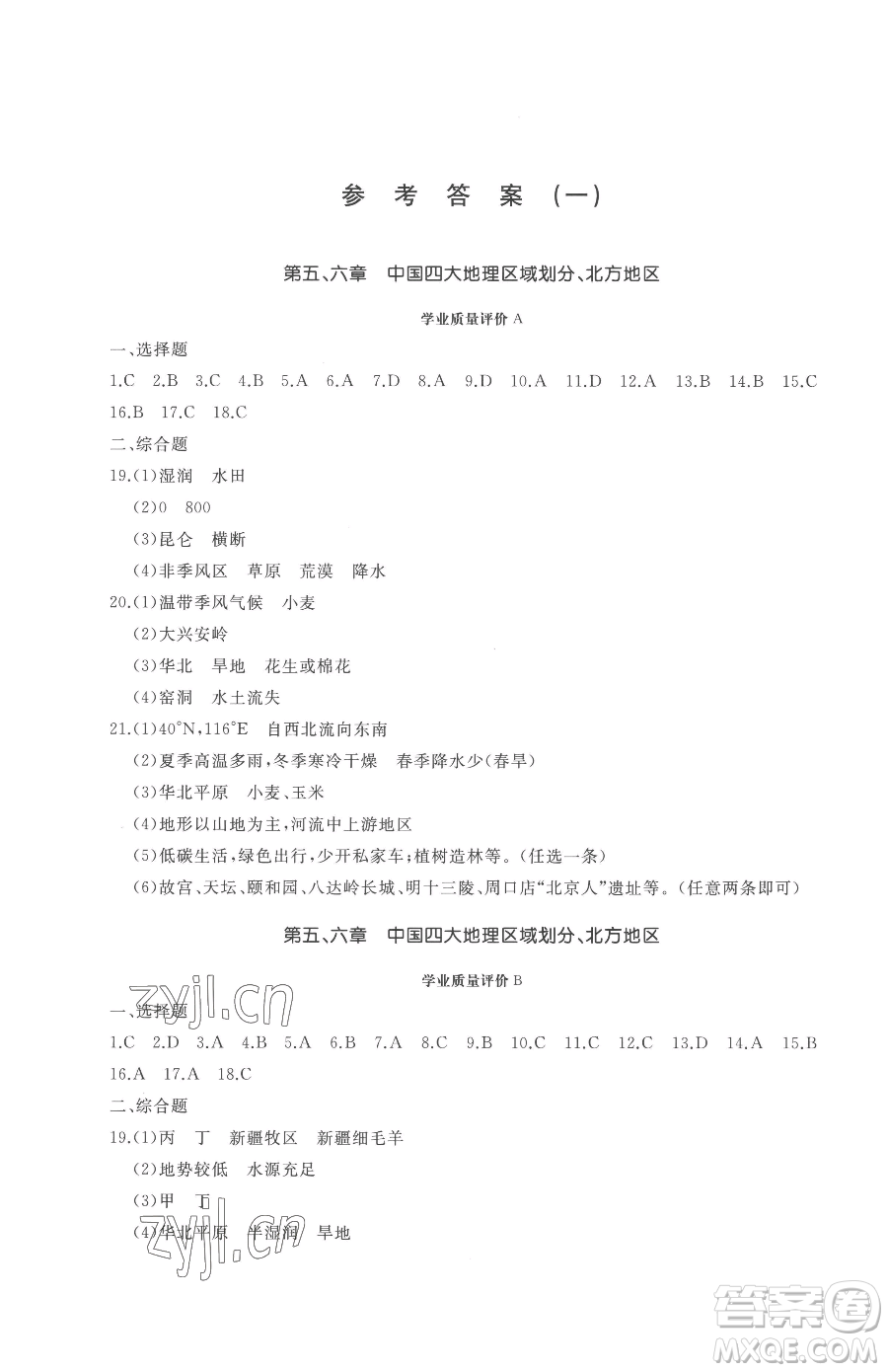 山東友誼出版社2023精練課堂分層作業(yè)八年級下冊地理商務(wù)星球版參考答案