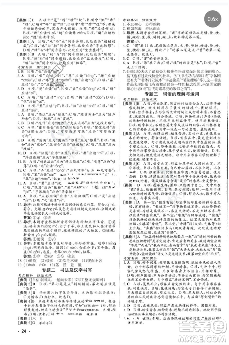 陜西人民教育出版社2023中考總復(fù)習(xí)導(dǎo)與練九年級語文人教版參考答案