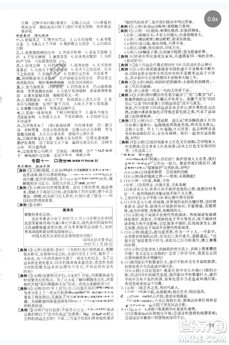 陜西人民教育出版社2023中考總復(fù)習(xí)導(dǎo)與練九年級語文人教版參考答案