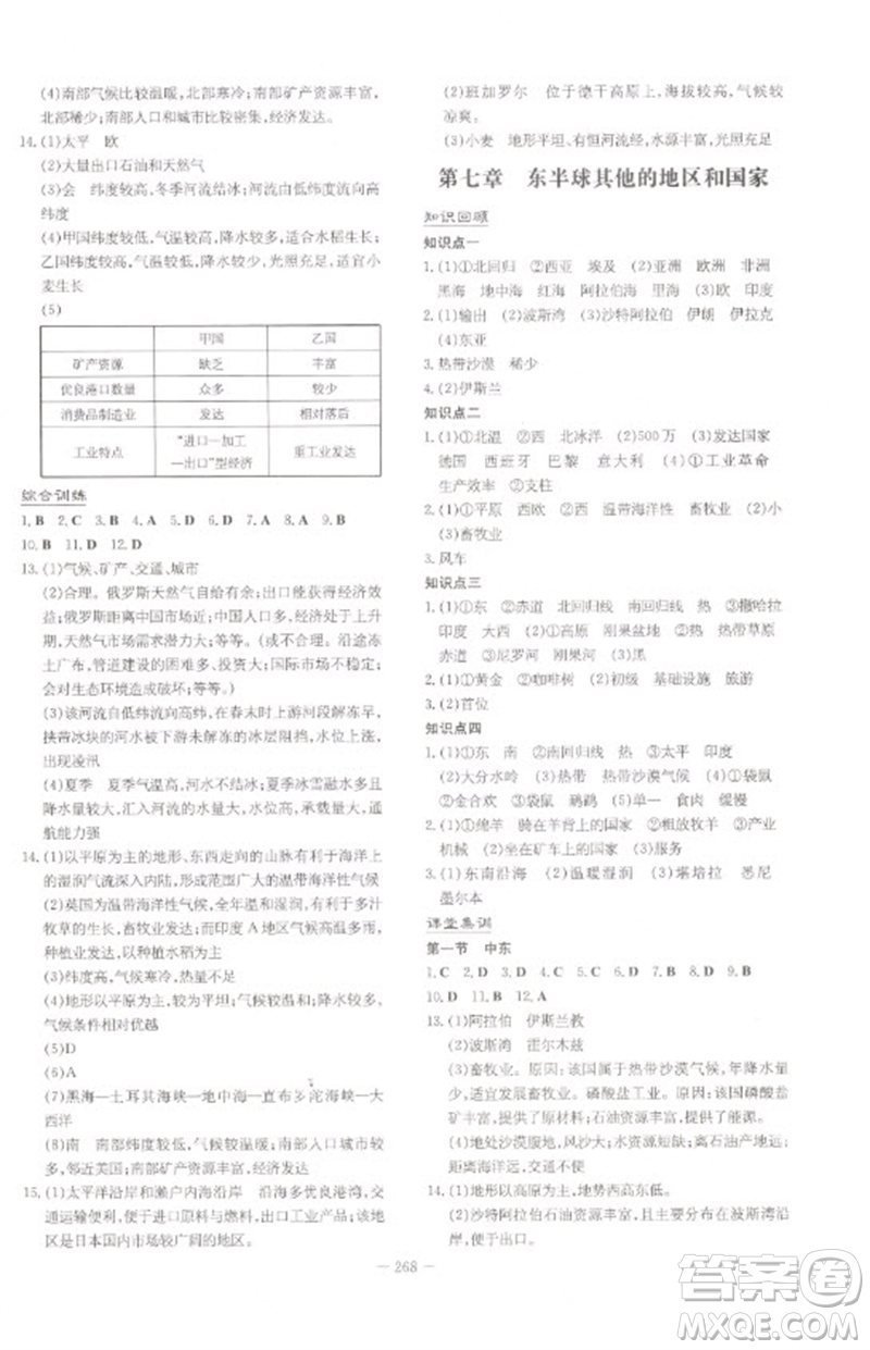 陜西人民教育出版社2023初中總復(fù)習(xí)導(dǎo)與練九年級地理通用版包頭專版參考答案