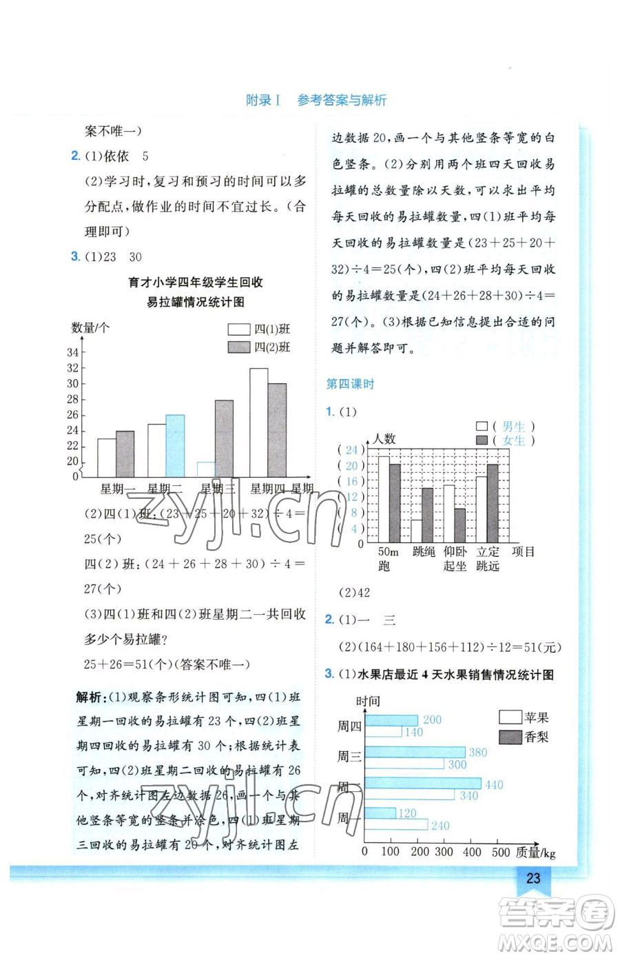 龍門書局2023黃岡小狀元作業(yè)本四年級下冊數(shù)學(xué)人教版廣東專版參考答案