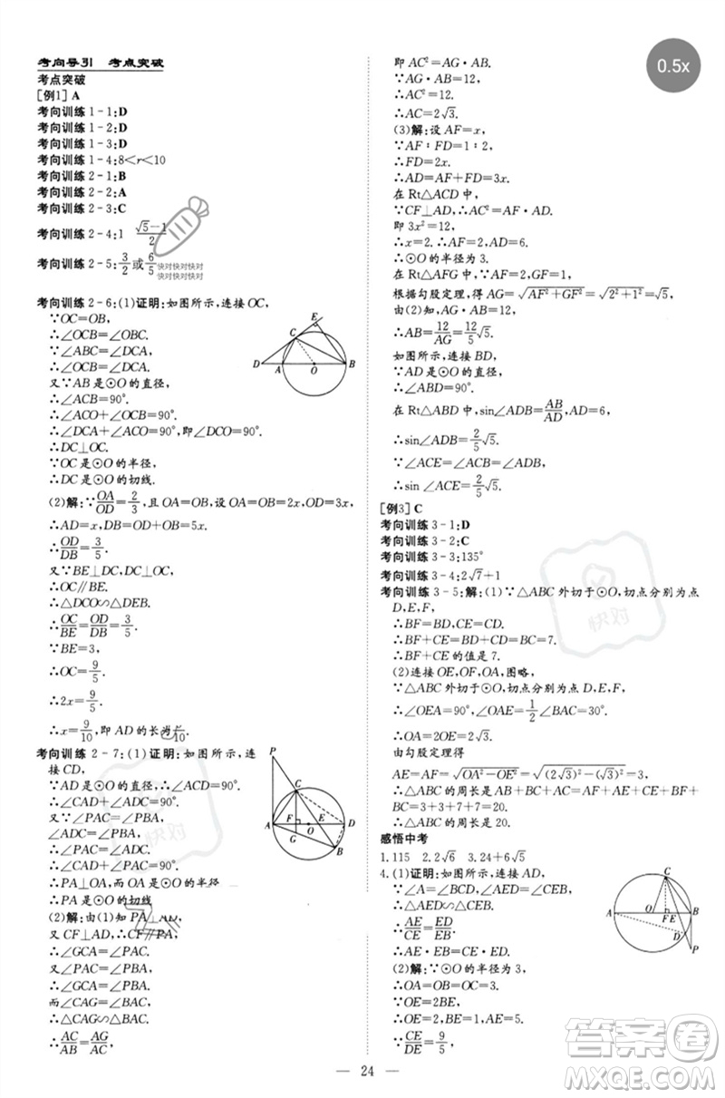 陜西人民教育出版社2023初中總復(fù)習(xí)導(dǎo)與練九年級數(shù)學(xué)精講冊通用版包頭專版參考答案