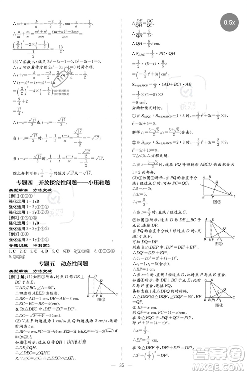 陜西人民教育出版社2023初中總復(fù)習(xí)導(dǎo)與練九年級數(shù)學(xué)精講冊通用版包頭專版參考答案