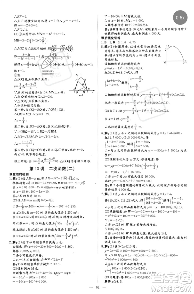 陜西人民教育出版社2023初中總復(fù)習(xí)導(dǎo)與練九年級數(shù)學(xué)精講冊通用版包頭專版參考答案