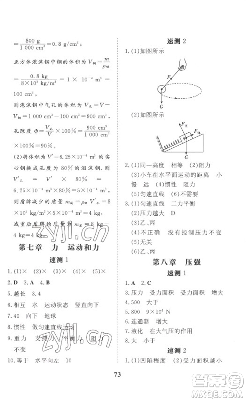 陜西人民教育出版社2023中考總復(fù)習(xí)導(dǎo)與練九年級(jí)物理精講冊(cè)人教版參考答案