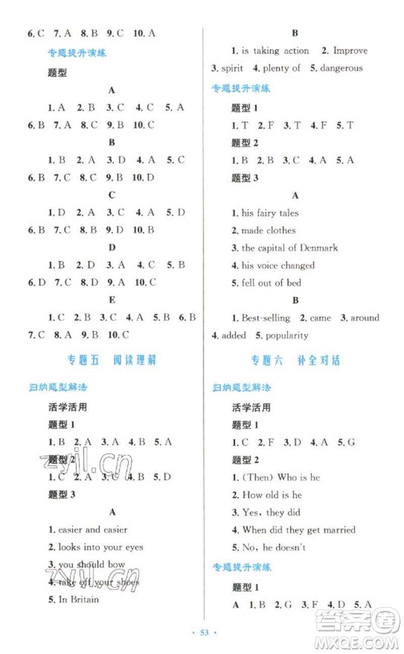 人民教育出版社2023初中總復(fù)習(xí)優(yōu)化設(shè)計(jì)九年級(jí)英語(yǔ)人教版參考答案