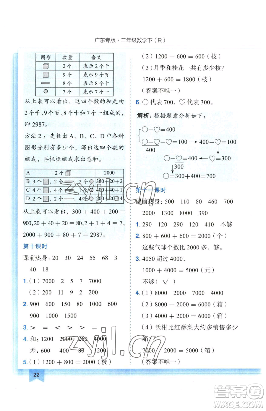 龍門書局2023黃岡小狀元作業(yè)本二年級下冊數(shù)學(xué)人教版廣東專版參考答案