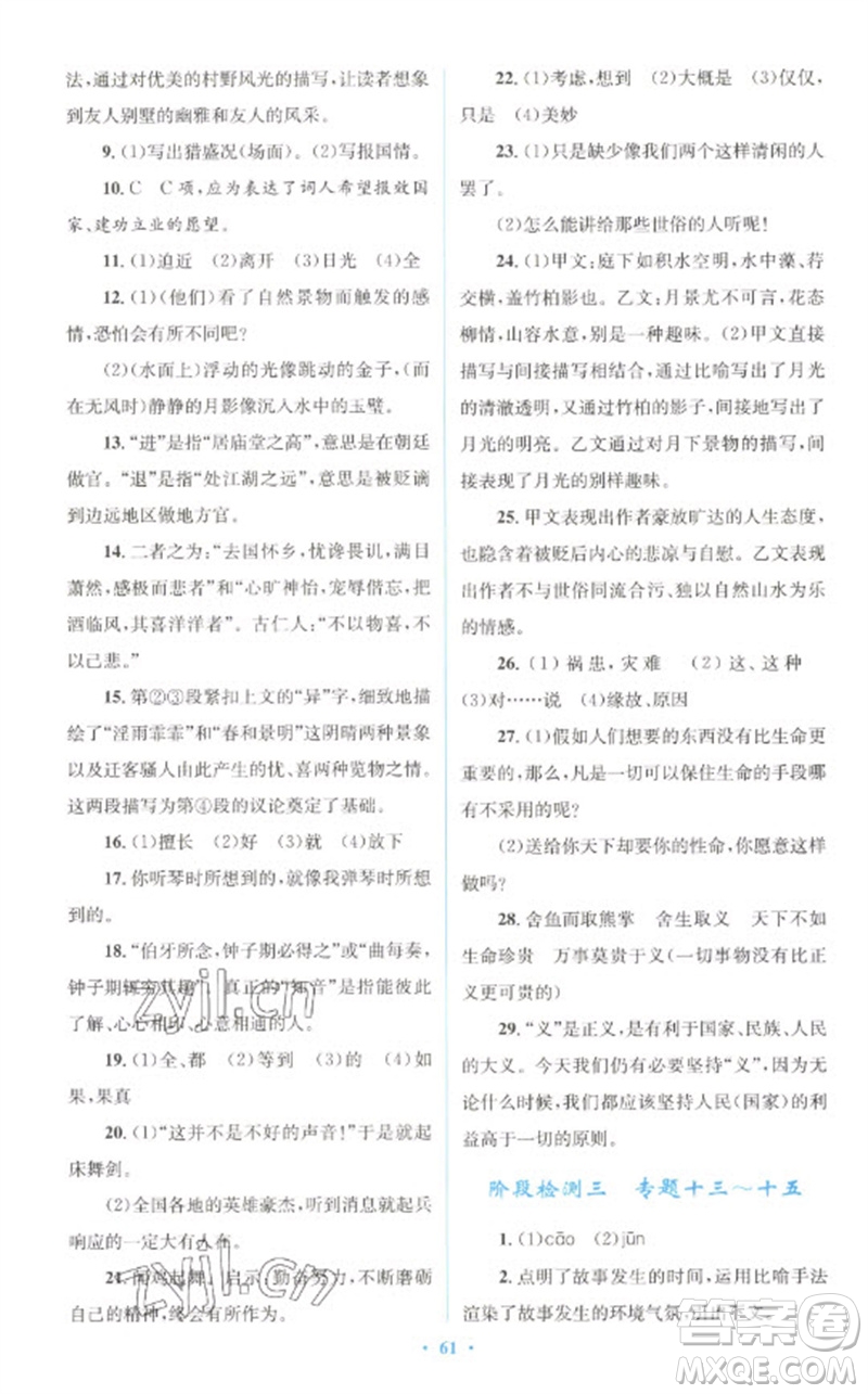 人民教育出版社2023初中總復(fù)習(xí)優(yōu)化設(shè)計九年級語文人教版參考答案