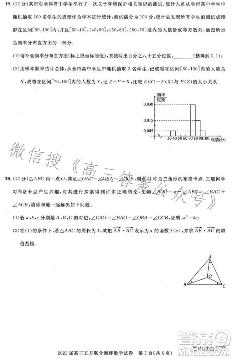 圓創(chuàng)聯(lián)考2023屆高三五月聯(lián)合測評數(shù)學試卷答案