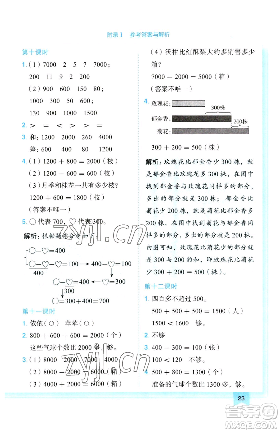 龍門書局2023黃岡小狀元作業(yè)本二年級下冊數(shù)學(xué)人教版參考答案