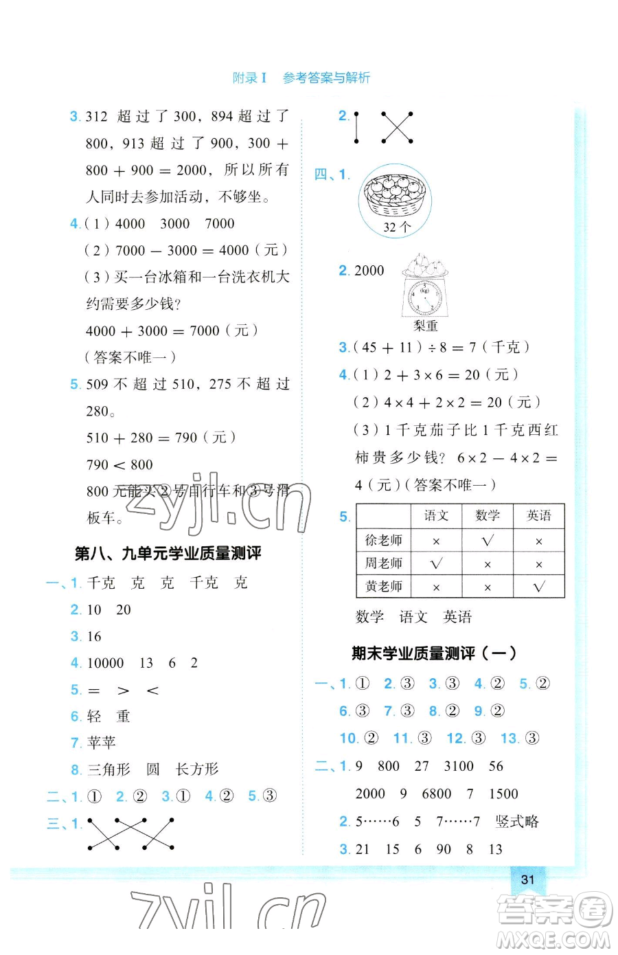 龍門書局2023黃岡小狀元作業(yè)本二年級下冊數(shù)學(xué)人教版參考答案