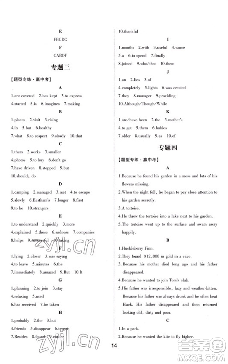 山東科學(xué)技術(shù)出版社2023初中總復(fù)習(xí)手冊九年級英語通用版參考答案