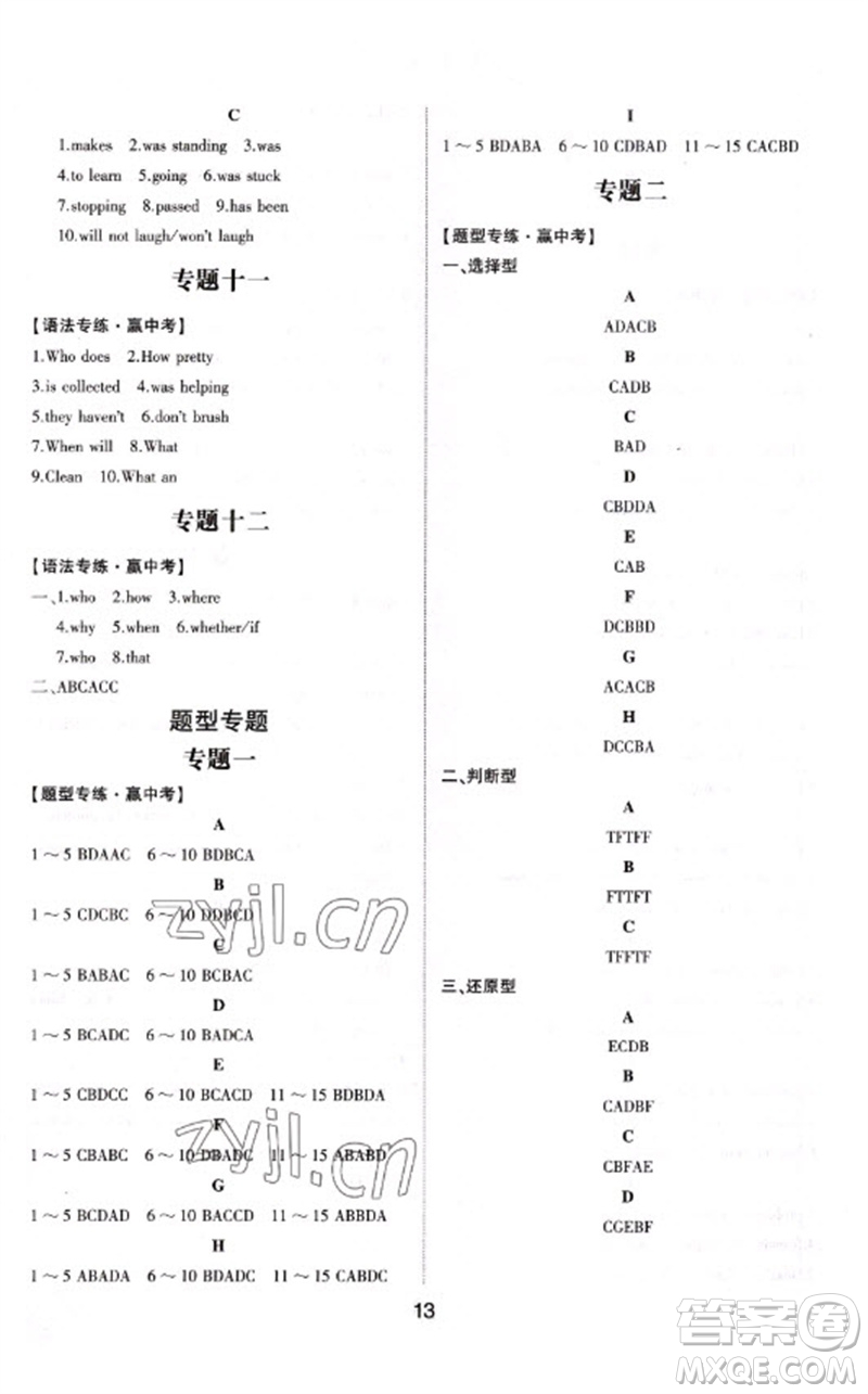 山東科學(xué)技術(shù)出版社2023初中總復(fù)習(xí)手冊九年級英語通用版參考答案