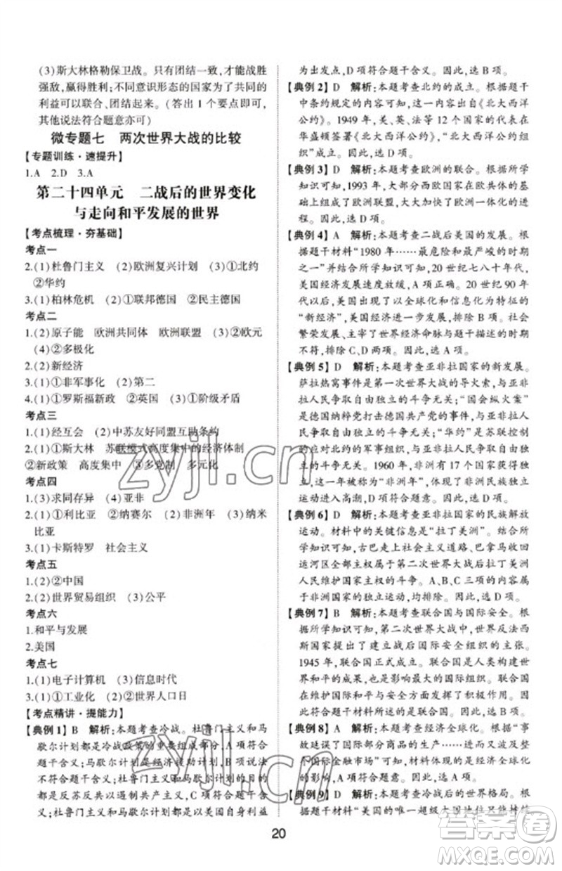 山東科學(xué)技術(shù)出版社2023初中總復(fù)習(xí)手冊(cè)九年級(jí)歷史通用版參考答案