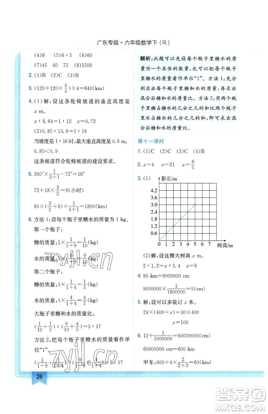 龍門書局2023黃岡小狀元作業(yè)本六年級下冊數(shù)學(xué)人教版廣東專版參考答案