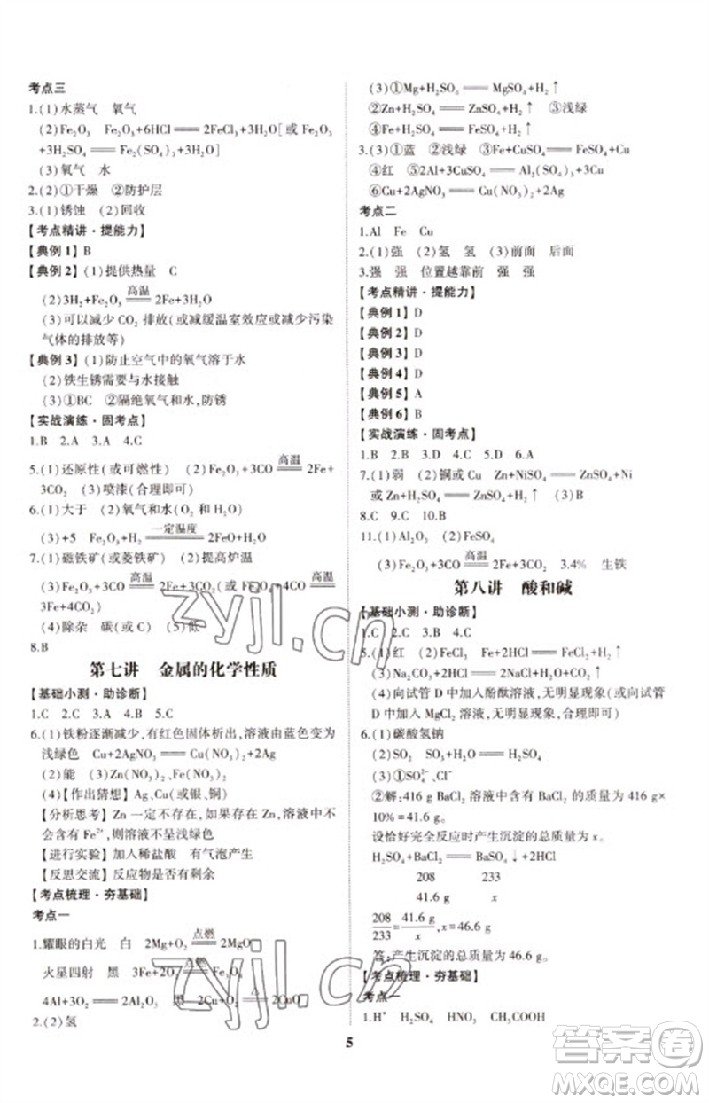 山東科學(xué)技術(shù)出版社2023初中總復(fù)習(xí)手冊(cè)九年級(jí)化學(xué)通用版參考答案