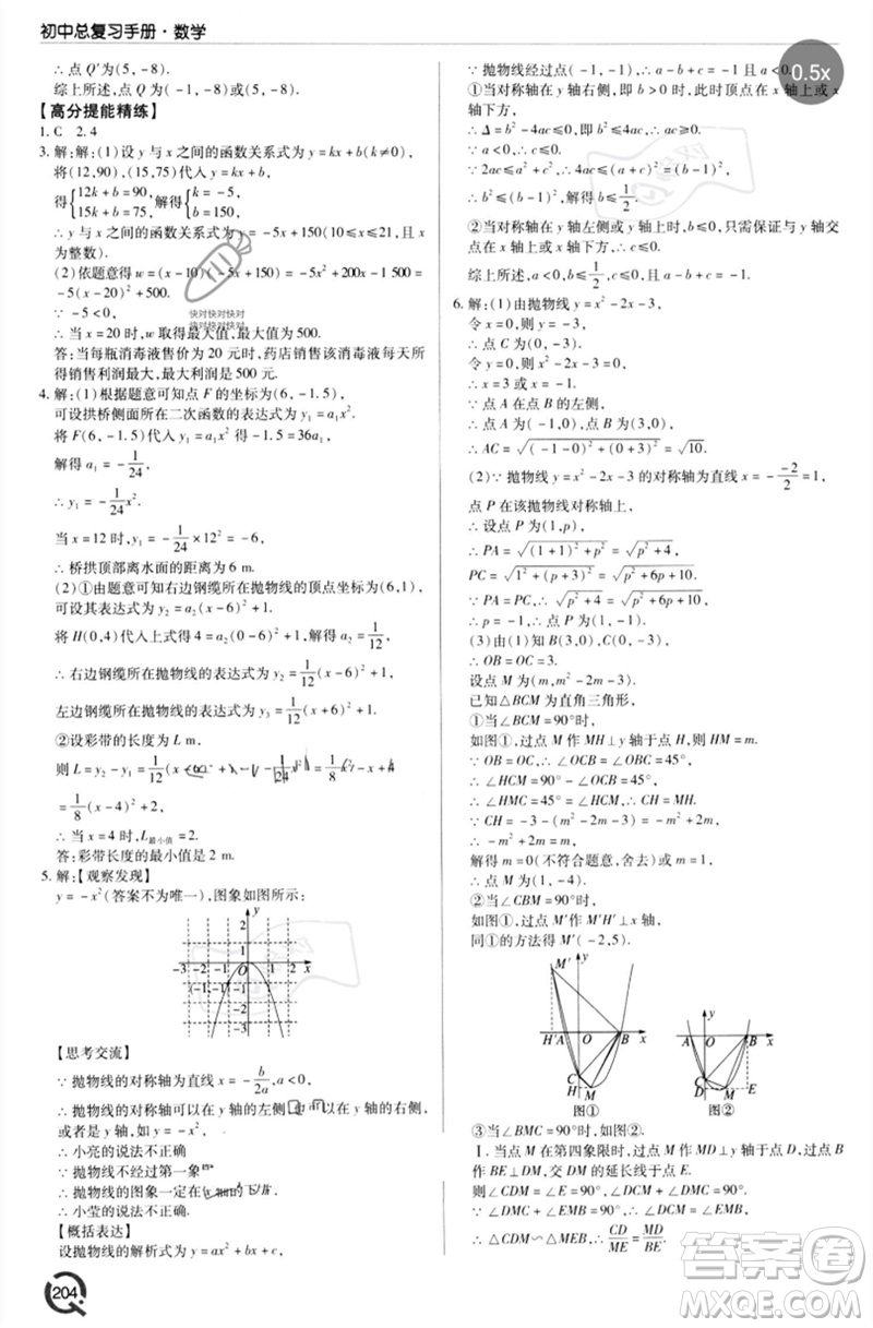 青島出版社2023初中總復(fù)習(xí)手冊(cè)九年級(jí)數(shù)學(xué)通用版參考答案