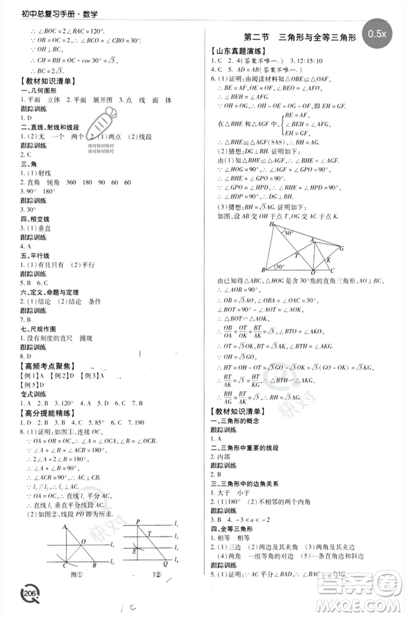 青島出版社2023初中總復(fù)習(xí)手冊(cè)九年級(jí)數(shù)學(xué)通用版參考答案