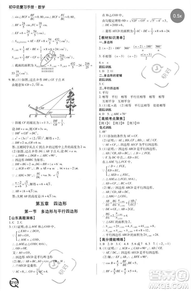 青島出版社2023初中總復(fù)習(xí)手冊(cè)九年級(jí)數(shù)學(xué)通用版參考答案