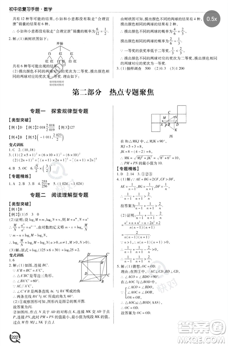 青島出版社2023初中總復(fù)習(xí)手冊(cè)九年級(jí)數(shù)學(xué)通用版參考答案