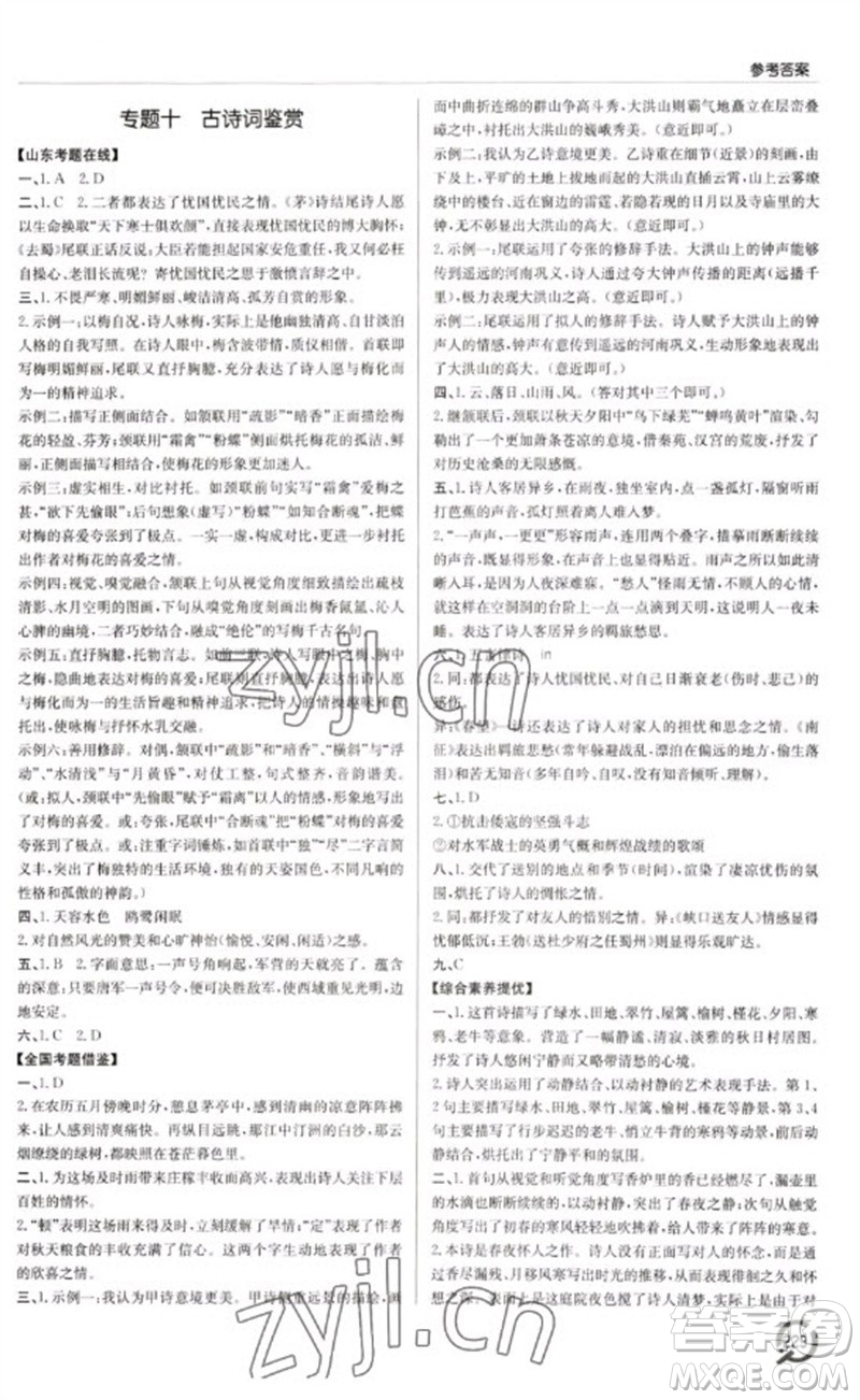 青島出版社2023初中總復(fù)習(xí)手冊九年級語文通用版參考答案