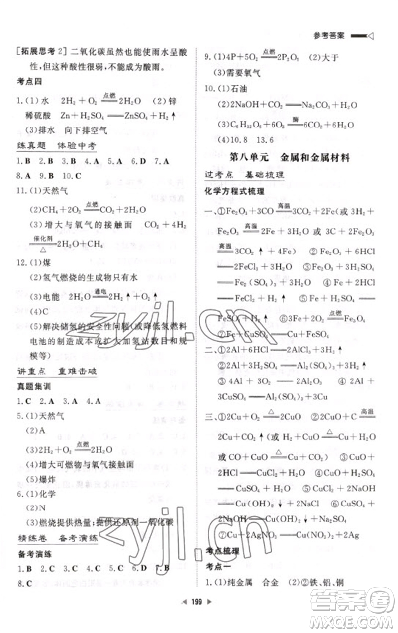 新世紀出版社2023初中總復習手冊九年級化學通用版參考答案