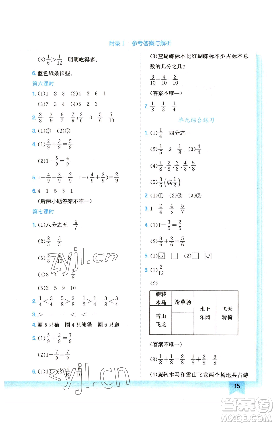 龍門書局2023黃岡小狀元作業(yè)本三年級下冊數(shù)學(xué)北師大版廣東專版參考答案