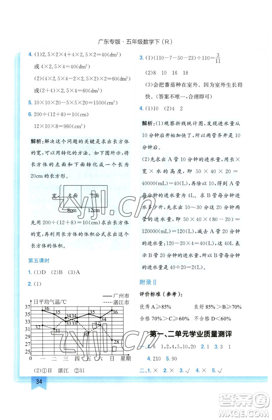 龍門書局2023黃岡小狀元作業(yè)本五年級(jí)下冊(cè)數(shù)學(xué)人教版廣東專版參考答案