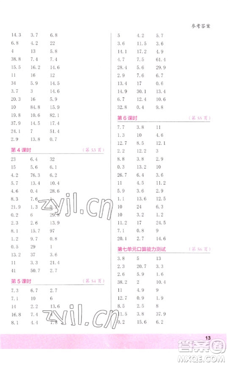 江蘇鳳凰少年兒童出版社2023口算小狀元口算速算天天練三年級數(shù)學(xué)下冊人教版參考答案