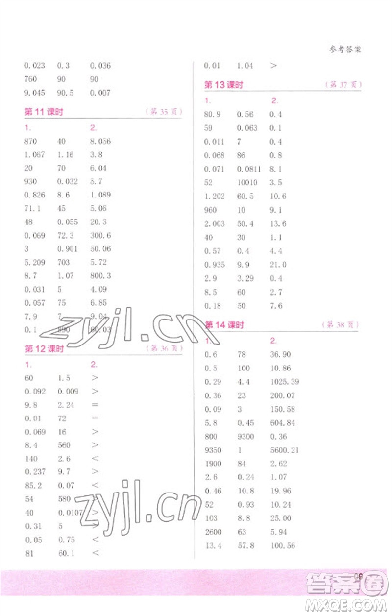 江蘇鳳凰少年兒童出版社2023口算小狀元口算速算天天練四年級數(shù)學下冊人教版參考答案