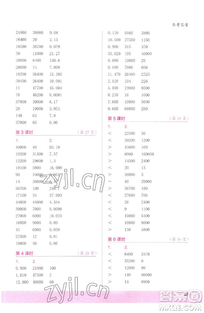 江蘇鳳凰少年兒童出版社2023口算小狀元口算速算天天練四年級數(shù)學下冊人教版參考答案