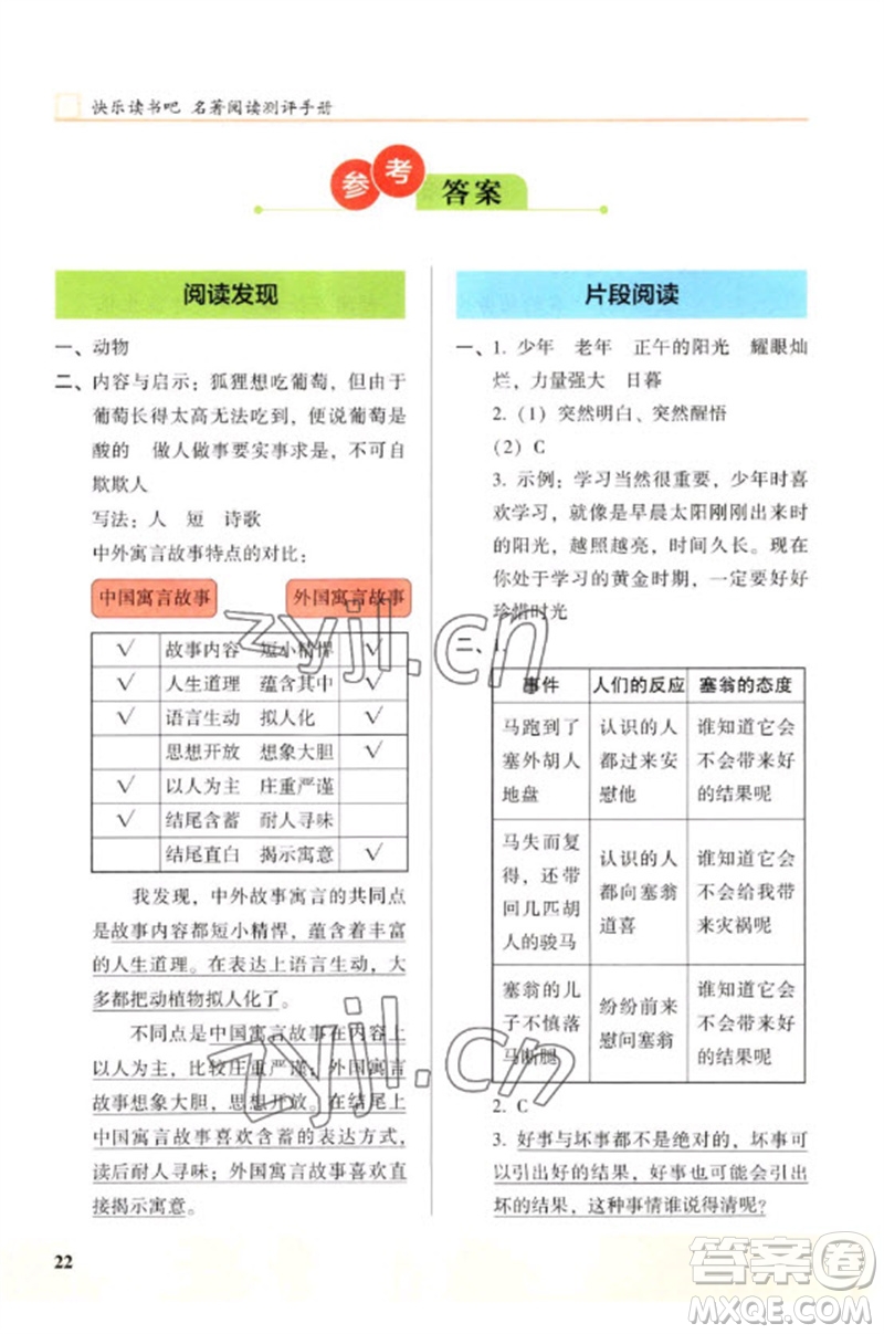 江蘇鳳凰文藝出版社2023木頭馬閱讀力測評三年級語文下冊人教版浙江專版B版參考答案