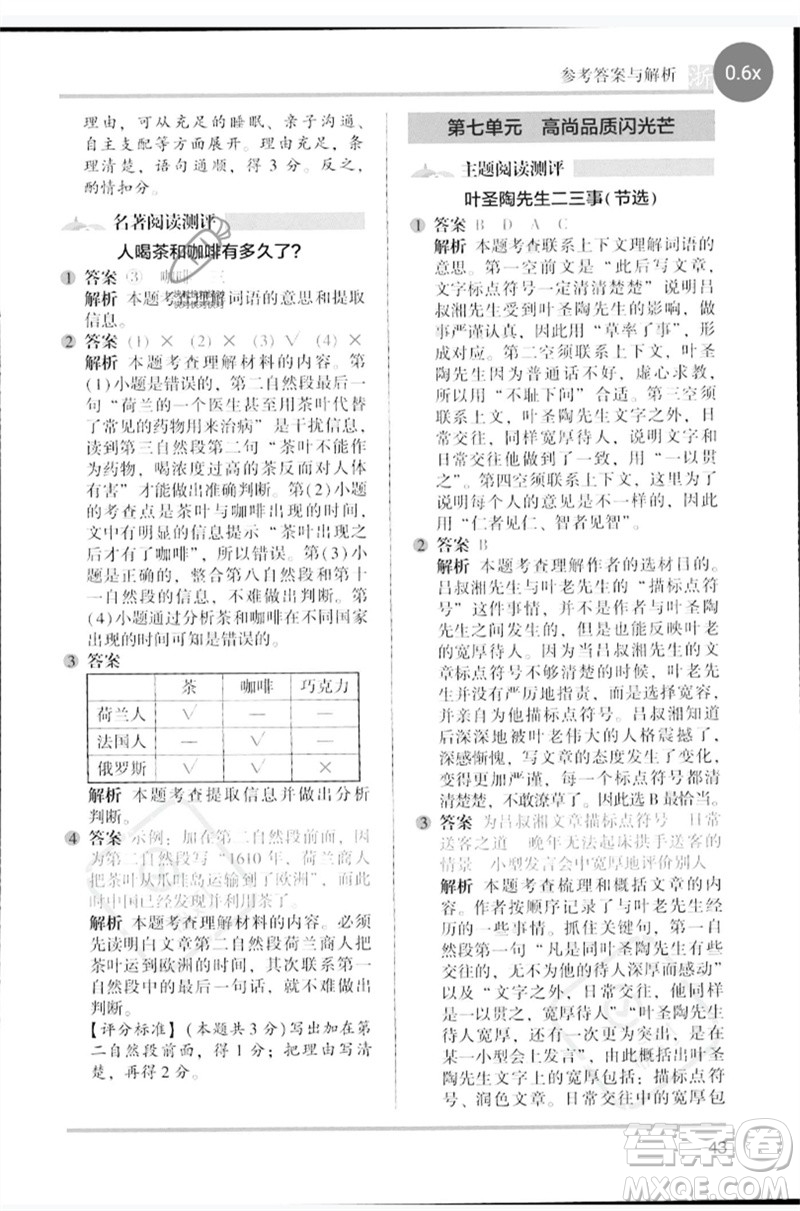 江蘇鳳凰文藝出版社2023木頭馬閱讀力測評四年級語文下冊人教版浙江專版B版參考答案