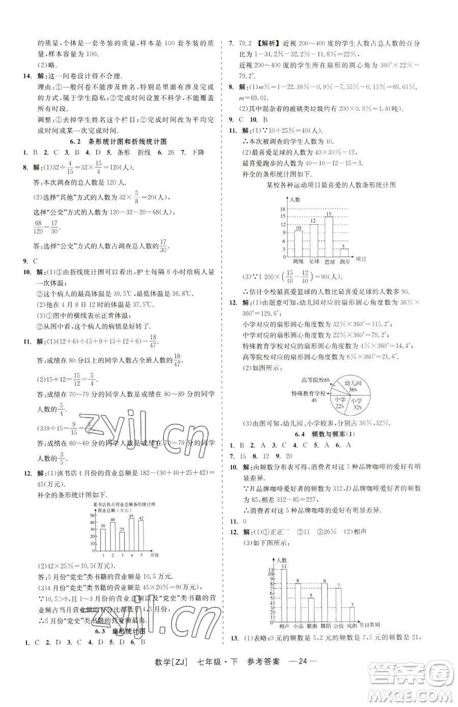 浙江工商大學(xué)出版社2023精彩練習(xí)就練這一本七年級(jí)下冊數(shù)學(xué)浙教版參考答案