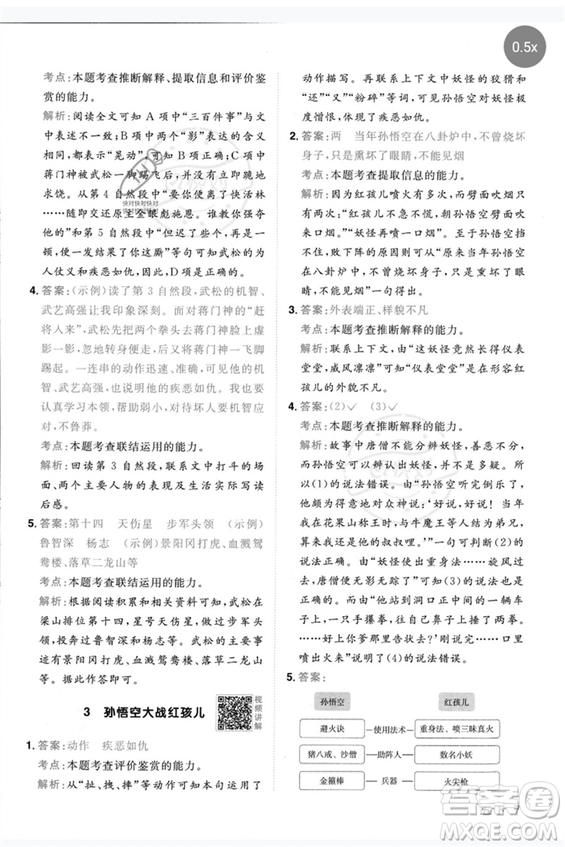 江西教育出版社2023陽(yáng)光同學(xué)同步閱讀素養(yǎng)測(cè)試五年級(jí)語(yǔ)文下冊(cè)人教版參考答案