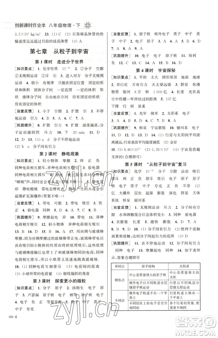 江蘇鳳凰美術(shù)出版社2023創(chuàng)新課時作業(yè)本八年級下冊物理江蘇版參考答案